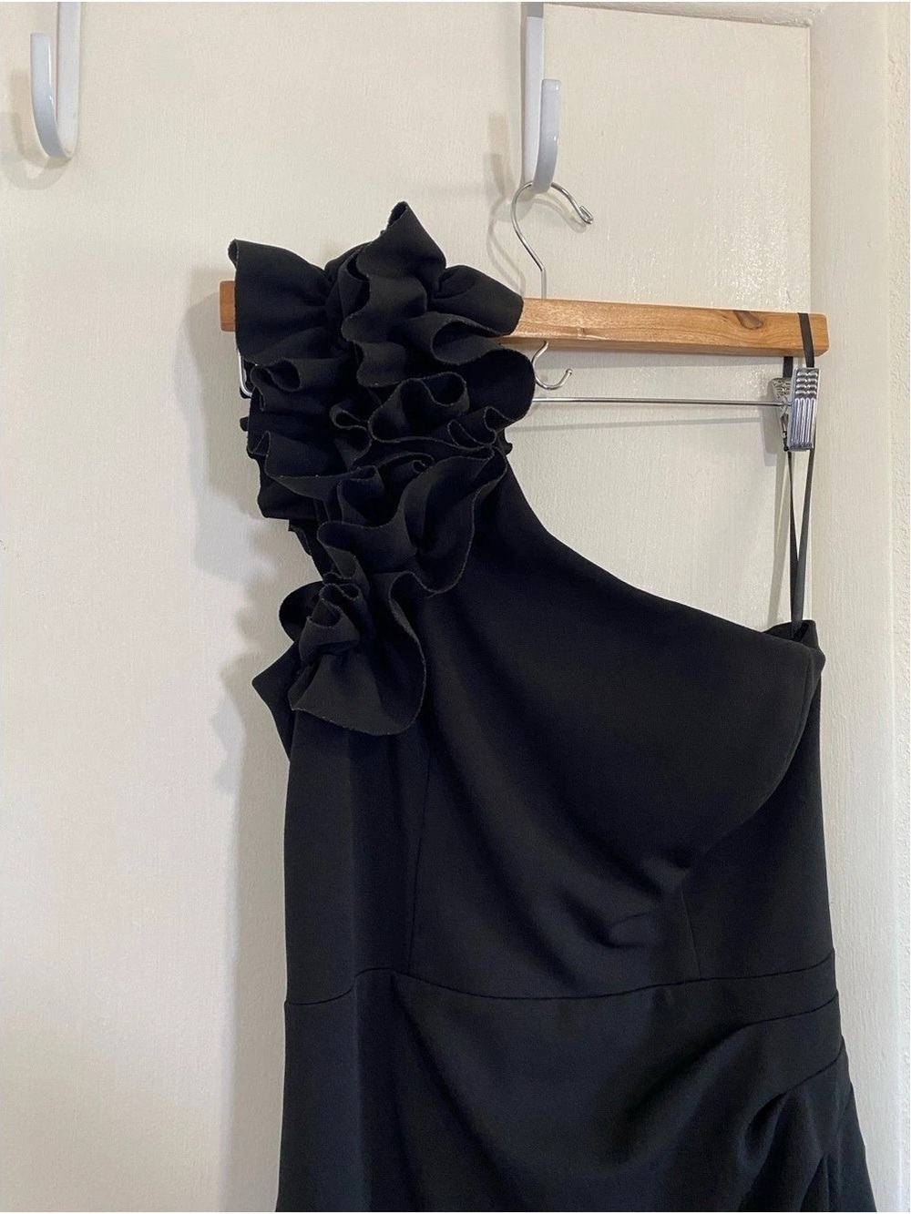 Xscape Black One-Shoulder Ruffle Evening Gown - Picture 4 of 9